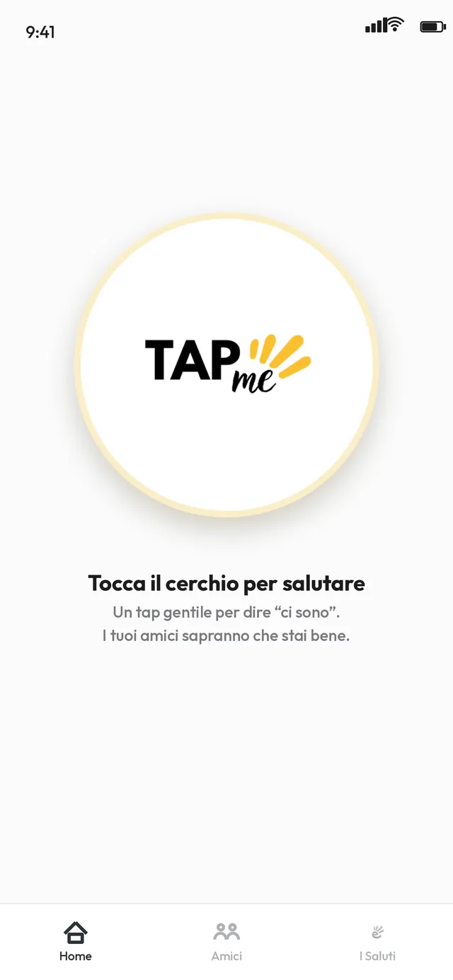 Schermata principale di Tap.me: tocca il cerchio per salutare i tuoi contatti